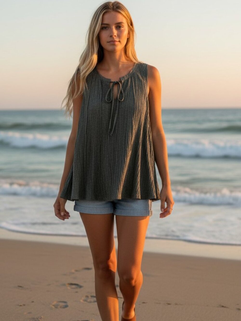 Swing halter top Small green boho crinkle festival